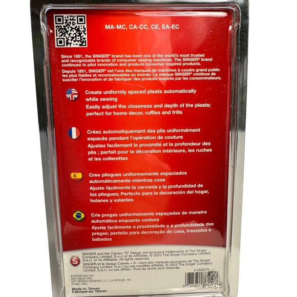 Singer Ruffler Foot Sewing Machine Attachment For Pleats & Gathers #2500270 New - Picture 2 of 6